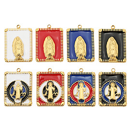 Religion Stainless Steel Pendants, with Enamel, Golden, Rectangle with Saint Charm