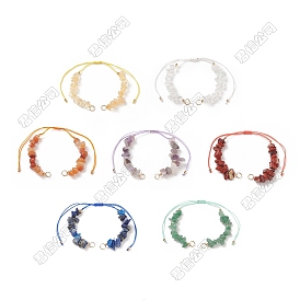 7 piezas 7 estilos fabricación de pulseras de cordón de nailon con chakras, Con cuentas de cristal de cuarzo natural, citrino, aventurina roja, lapislázuli, amatista, jaspe rojo y aventurina verde.