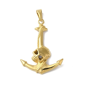 PVD Vacuum Plating 304 Stainless Steel Big Pendants, Anchor with Skull Charm