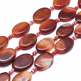 Natural Banded Agate/Striped Agate Beads Strands, Dyed & Heated, Oval