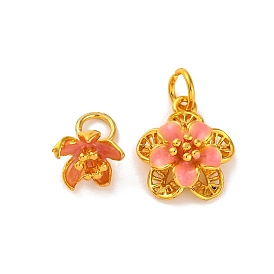 Brass Enamel Pendants, with Jump Rings, Flower Charm, Real 18K Gold Plated