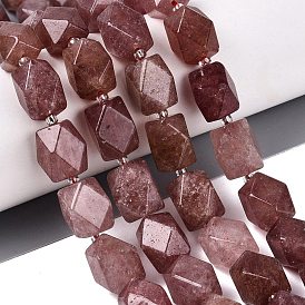 Природного кварца клубники нитей бисера, граненые бусины с алмазной огранкой, ромб, с бисером
