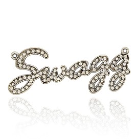 Strassverbinder aus antiker Silberlegierung, Kettenanhänger, Wort swagg, 84x34x2 mm, Bohrung: 2.5 mm