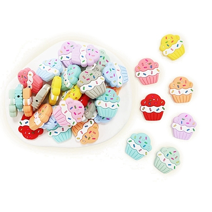 Cup Cake Food Grade Eco-Friendly Silicone Beads, Chewing Beads For Teethers, DIY Nursing Necklaces Making