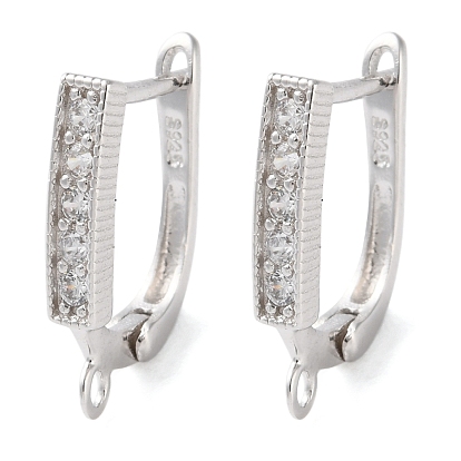 Anti-Tarnish Rhodium Plated 925 Sterling Silver Leverback Earring Findings, with Loop and Cubic Zirconia