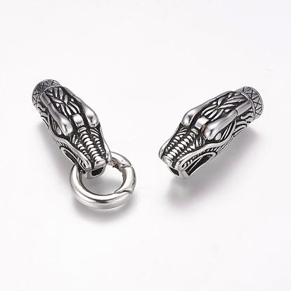 304 Stainless Steel Spring Gate Rings, O Rings, with Two Cord Ends, Dragon Head
