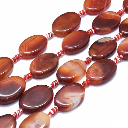 Natural Banded Agate/Striped Agate Beads Strands, Dyed & Heated, Oval