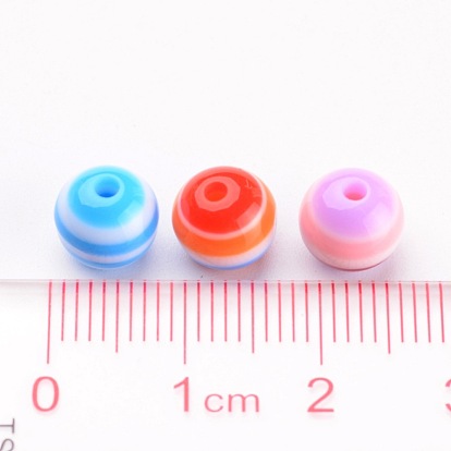 Multicolor Lined Round Resin Beads, Round, 8mm, Hole: 2mm