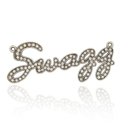 Strassverbinder aus antiker Silberlegierung, Kettenanhänger, Wort swagg, 84x34x2 mm, Bohrung: 2.5 mm