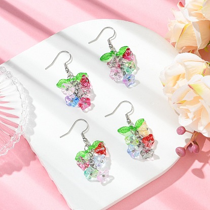 Glass Dangle Earrings, Flower, with 304 Stainless Steel Earring Hooks