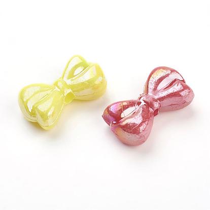 Opaque Acrylic Beads, AB Color Bowknot, 18x10x6mm, Hole: 2mm