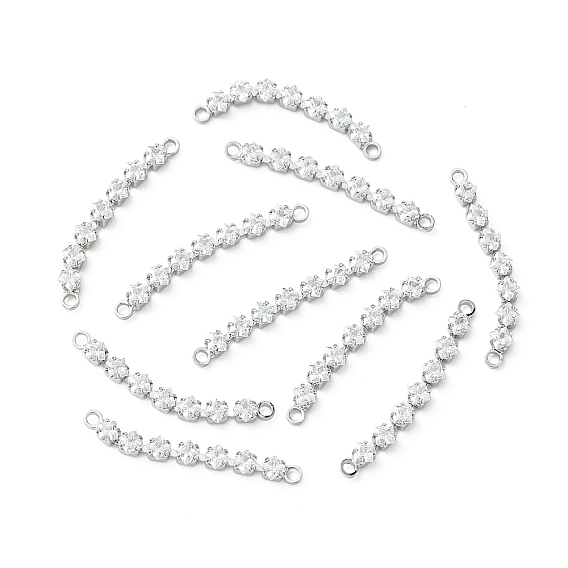 SHEGRACE Brass Pave Clear Cubic Zirconia Connector Charms, Rhombus Links, Cadmium Free & Lead Free & Nickel Free