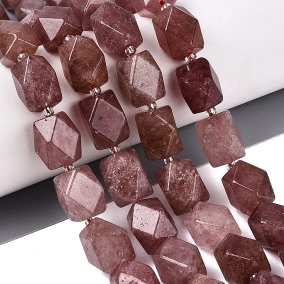 Naturel de fraise de quartz brins de perles, perles à facettes taillées en diamant, losange, avec des perles de rocaille