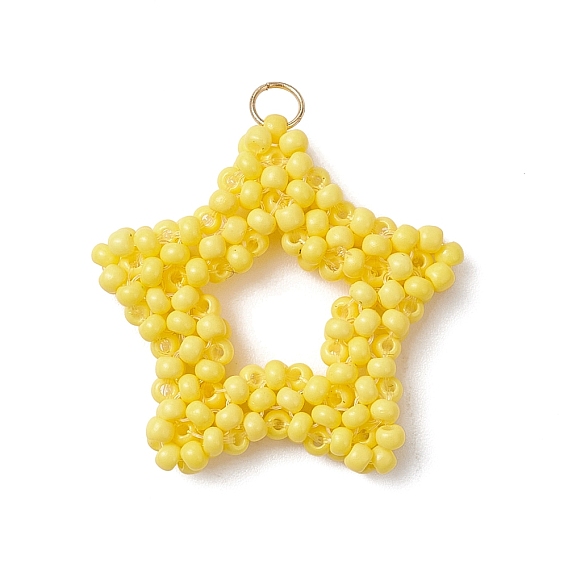 Подвески-звезды из стеклянного бисера, с 304 кольцами из нержавеющей стали, реальный 18 k позолоченный