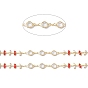 Handmade Eco-friendly Brass Flat Round Link Chains, with Glass & Seed Beaded, Real 18K Gold Plated, Lead Free & Cadmium Free, Soldered, with Spool
