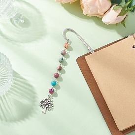 Закладка-крючок из тибетского серебряного сплава, подвески из сплава деревьев и закладка из натуральной императорской яшмы