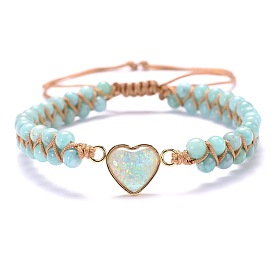 Lake Blue Bead Bracelet Peach Heart Love Bracelet Stone Beads Weaving Hand Decoration