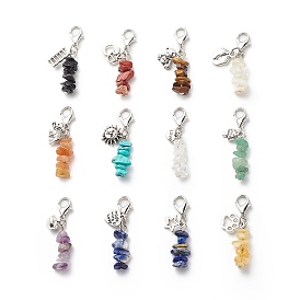 Décorations de pendentifs en pierres précieuses naturelles et synthétiques, de charme en alliage, formes mixtes
