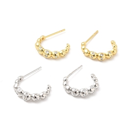 Clear Cubic Zirconia Beaded C-shape Stud Earrings, Brass Half Hoop Earrings for Women, Cadmium Free & Lead Free