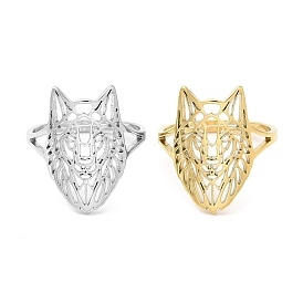 Ion Plating(IP) 304 Stainless Steel Finger Rings, Hollow Wolf Head Adjustable Ring for Women