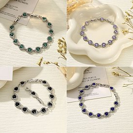 Alloy Link Bracelets for Women, with Rhinstone, Heart