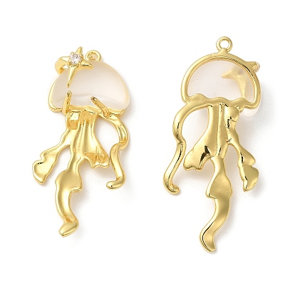 Resin Imitation Jelly Pendants, Jellyfish Charms with Rack Plating Brass Findings, Cadmium Free & Lead Free, Long-Lasting Plated