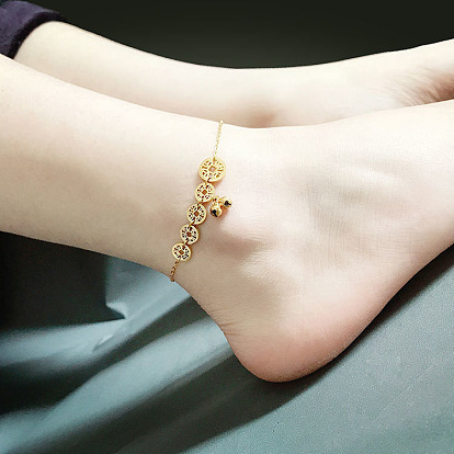 304 браслеты на ногу из нержавеющей стали с цепочкой-монеткой и подвеской-колокольчиком