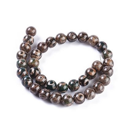 Style tibétain 3 -eye dzi brins de perles, agate naturel, teint, ronde