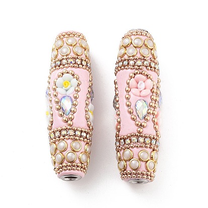 Индонезийские бусины ручной работы, с железом, смола и стекло, длинный овал с цветком