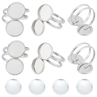 Набор для самостоятельного изготовления пустого куполообразного пальца, в том числе плоские круглые 201 настройки кольца из нержавеющей стали, Кабошоны из стекла