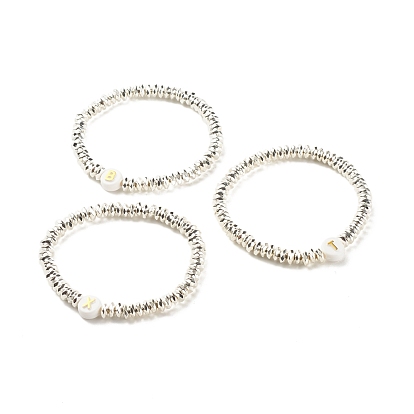 Synthetisches Hämatit-Stretcharmband mit Anfangsbuchstaben-Acrylperlen, Edelsteinschmuck für Damen, gemischtes Buchstabenmuster
