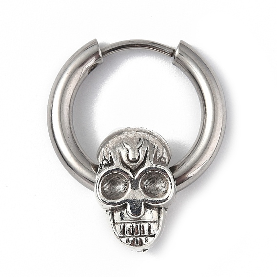 304 Stainless Steel Hoop Earrings Finding, Rhinestone Setting with Zinc Alloy Skull Beads