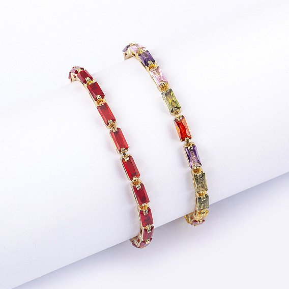 Латунь микро проложить кубический цирконий слайдер браслеты, прямоугольные звенья цепи браслеты для женщин, реальный 18 k позолоченный