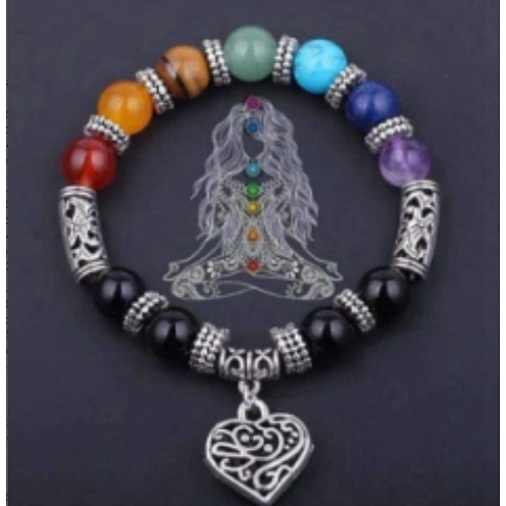 Natur gemischte Edelstein Perlen Stretch Armbänder, mit Herzanhänger