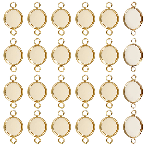 40Pcs 304 Stainless Steel Cabochon Connector Settings, Plain Edge Bezel Cups, Flat Round