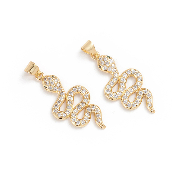 Brass Micro Pave Cubic Zirconia Pendants, Long-Lasting Plated, Snake