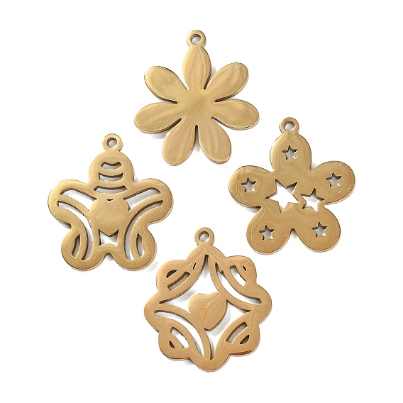 304 Stainless Steel Pendants, Flower Charms, Hand Polished, Ion Plating(IP)