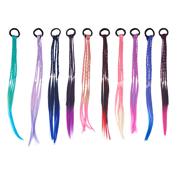 10 шт. 10 цветные парики из термостойкого шелка, держатель для хвоста для женщин и девочек