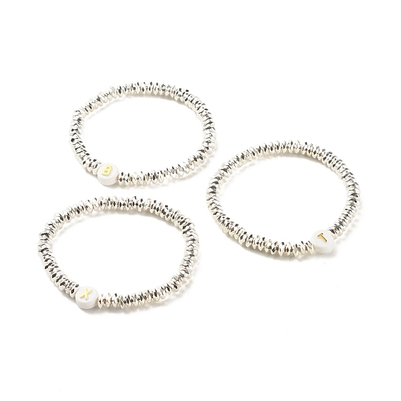 Synthetisches Hämatit-Stretcharmband mit Anfangsbuchstaben-Acrylperlen, Edelsteinschmuck für Damen, gemischtes Buchstabenmuster