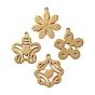 304 Stainless Steel Pendants, Flower Charms, Hand Polished, Ion Plating(IP)