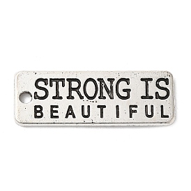 Rectangle Tibetan Style Alloy Pendants, with Words "Strong Is Beautiful", Lead Free & Cadmium Free, 27.5x10x1.5mm, Hole: 1.5mm, about 235pcs/500g