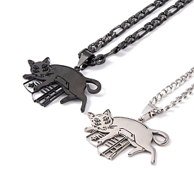 304 Stainless Steel Necklaces, Cat with Book Pendant Necklaces