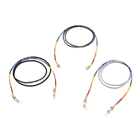 Cadenas de anteojos, correa para el cuello para anteojos, con abalorios redondos de vidrio fgb, latón chafas cubiertas, 304 cierres de pinza de langosta de acero inoxidable y extremos de bucle de goma