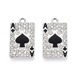 Подвески из сплава с кристаллами и стразами, с черной эмалью, прелести игральных карт