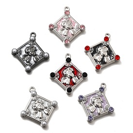 Подвески из сплава горного хрусталя и АБС-пластика с имитацией жемчуга, ромб с ангелом, с эмалью