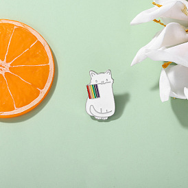 Colorful Flag Shaped Cartoon Brooch with Unique White Cat Bite Design