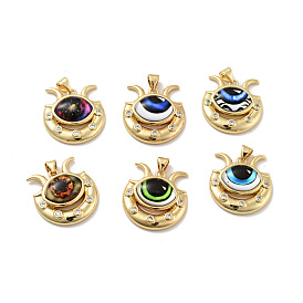 Eye with Moon Brass Micro Pave Clear Cubic Zirconia Pendants, with Resin Eyeball, Cadmium Free & Nickel Free & Lead Free, Real 18K Gold Plated