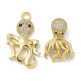 Rack Plating Brass Micro Pave Cubic Zirconia Pendants, Long-Lasting Plated, Lead Free & Cadmium Free, Octopus Charms