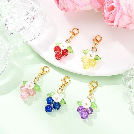 Круглые стеклянные подвесные украшения, с подвеской в виде цветка из смолы и застежками-карабинами