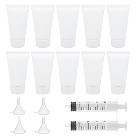 DIY Cosmetics Storage Containers Kits, with Plastic Refillable Squeeze Bottle Soft Tube & Funnel Hopper, Screw Type Hand Push Glue Dispensing Syringe